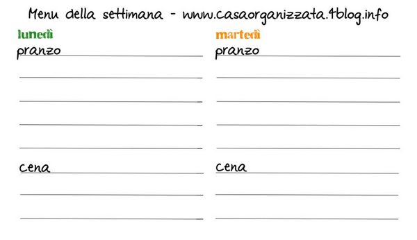 Planning Per Pianificare I Menu Settimanali Da Scaricare E Stampare Casa Organizzata