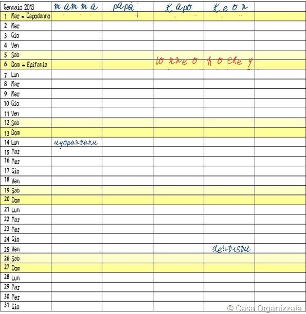 Per il 2013 arriva il Calendario Organizzato