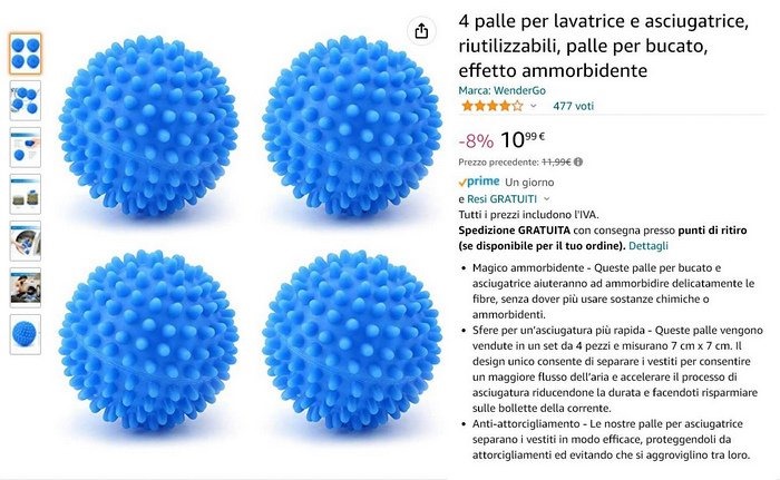 palline per lavatrice su Amazon, consegna in un giorno