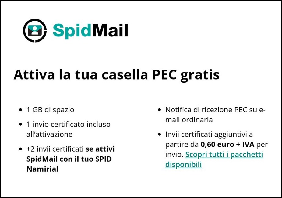 PEC SPIDMAIL quasi gratis con Namirial